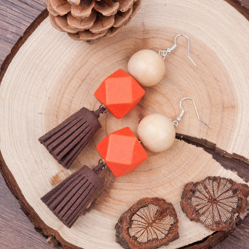 Wood Velvet Tassel Earring