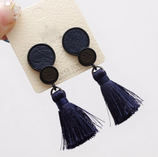 Long Tassel Leather Circle Blue