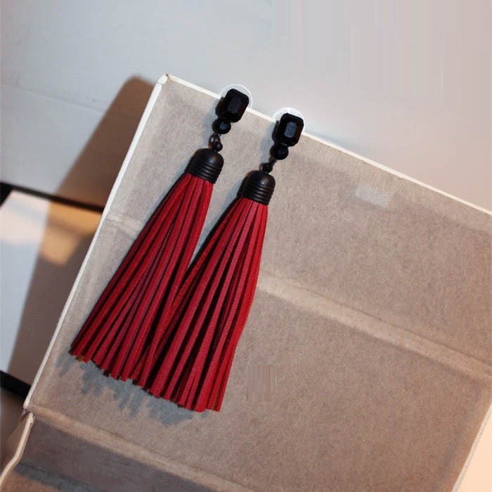 Long Leather Tassel Red